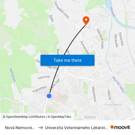 Nová Nemocnica to Univerzita Veterinárneho Lekárstva map