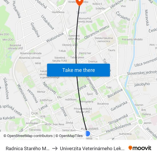 Radnica Starého Mesta to Univerzita Veterinárneho Lekárstva map