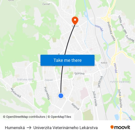 Humenská to Univerzita Veterinárneho Lekárstva map