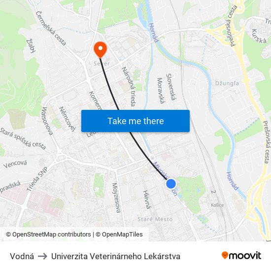 Vodná to Univerzita Veterinárneho Lekárstva map