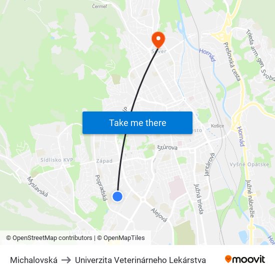 Michalovská to Univerzita Veterinárneho Lekárstva map