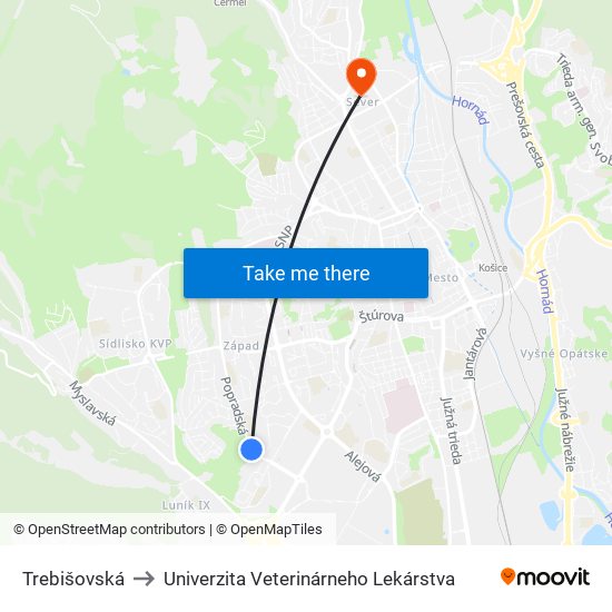 Trebišovská to Univerzita Veterinárneho Lekárstva map