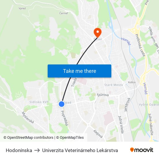 Hodonínska to Univerzita Veterinárneho Lekárstva map