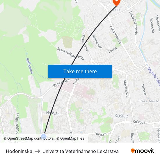 Hodonínska to Univerzita Veterinárneho Lekárstva map