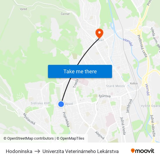 Hodonínska to Univerzita Veterinárneho Lekárstva map