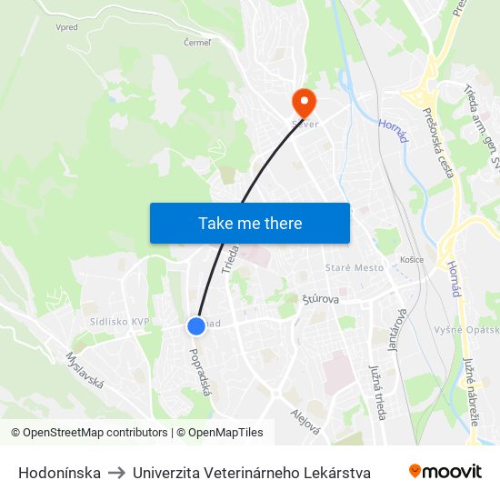 Hodonínska to Univerzita Veterinárneho Lekárstva map