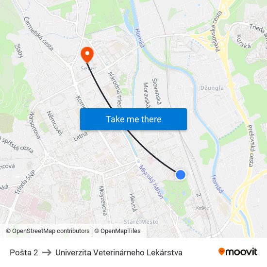 Pošta 2 to Univerzita Veterinárneho Lekárstva map