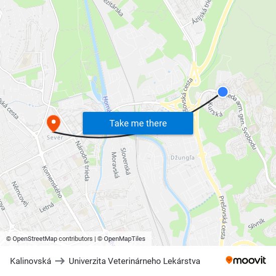 Kalinovská to Univerzita Veterinárneho Lekárstva map