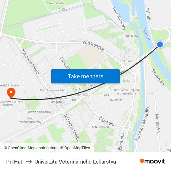 Pri Hati to Univerzita Veterinárneho Lekárstva map