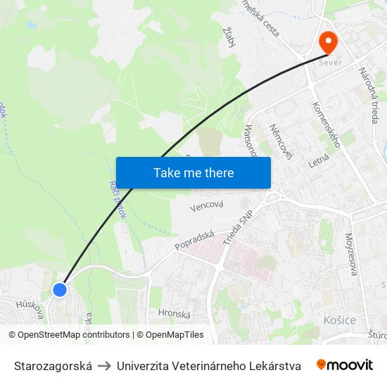 Starozagorská to Univerzita Veterinárneho Lekárstva map