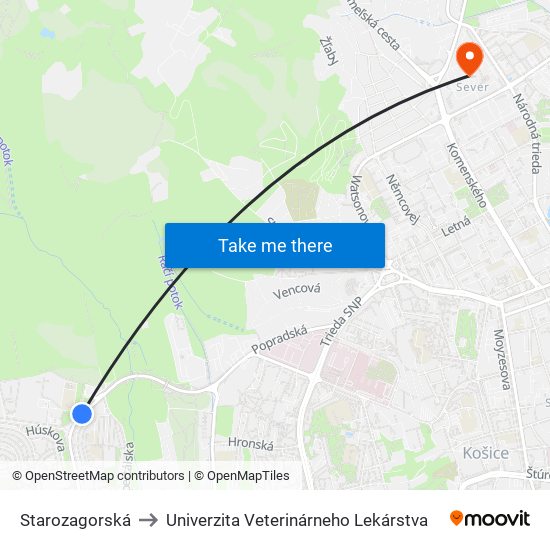 Starozagorská to Univerzita Veterinárneho Lekárstva map