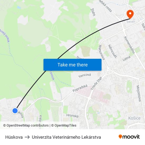 Húskova to Univerzita Veterinárneho Lekárstva map