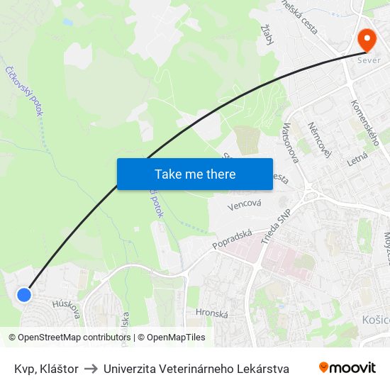 Kvp, Kláštor to Univerzita Veterinárneho Lekárstva map