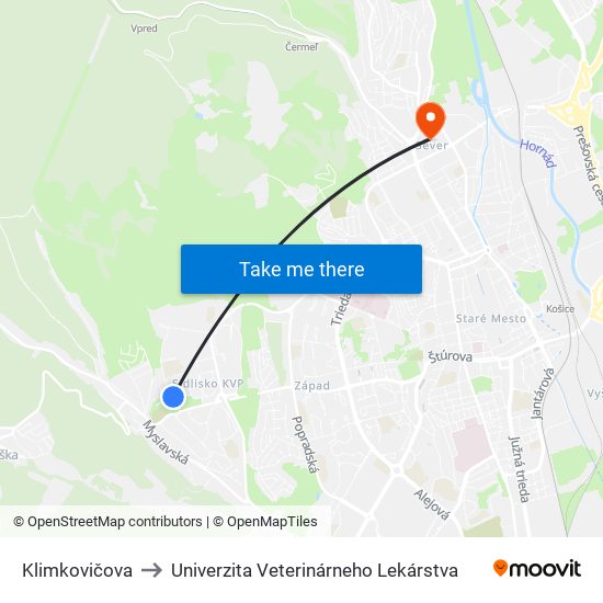 Klimkovičova to Univerzita Veterinárneho Lekárstva map