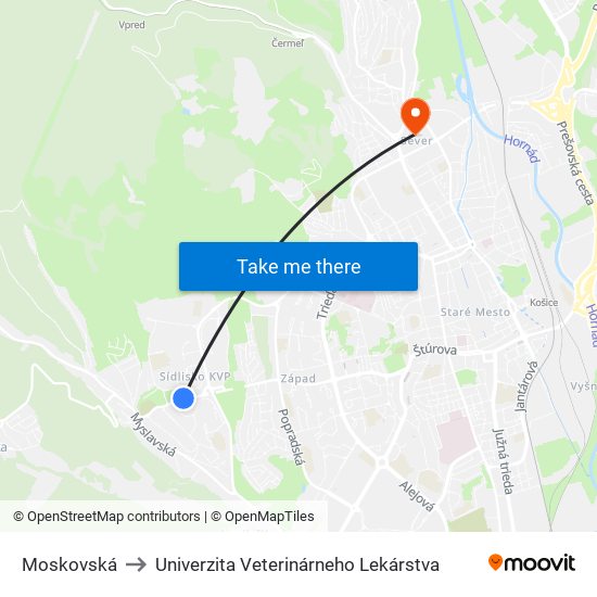 Moskovská to Univerzita Veterinárneho Lekárstva map