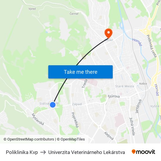 Poliklinika Kvp to Univerzita Veterinárneho Lekárstva map