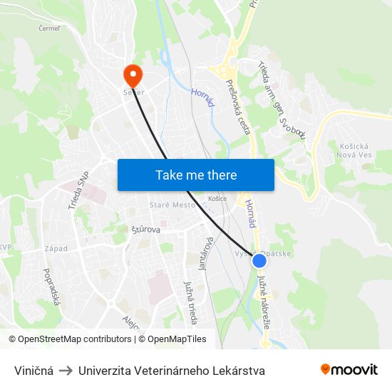 Viničná to Univerzita Veterinárneho Lekárstva map