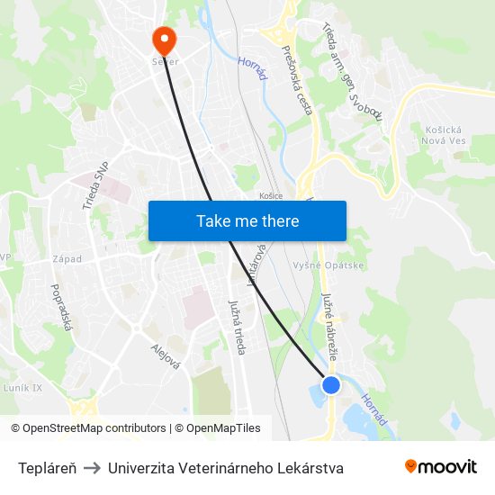 Tepláreň to Univerzita Veterinárneho Lekárstva map