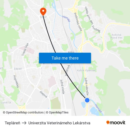 Tepláreň to Univerzita Veterinárneho Lekárstva map