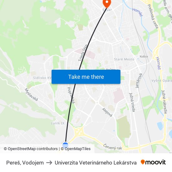 Pereš, Vodojem to Univerzita Veterinárneho Lekárstva map