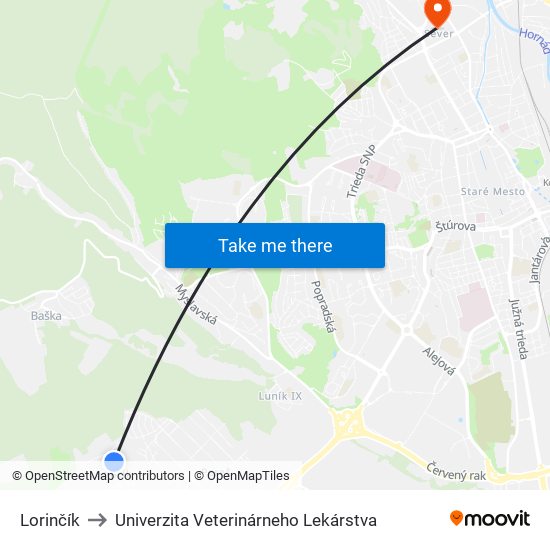 Lorinčík to Univerzita Veterinárneho Lekárstva map