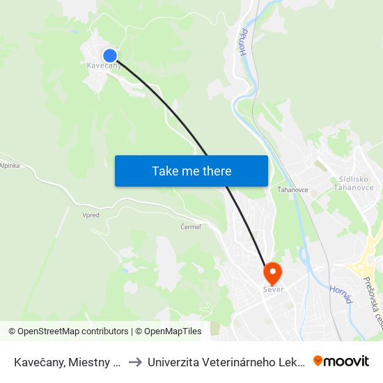 Kavečany, Miestny Úrad to Univerzita Veterinárneho Lekárstva map