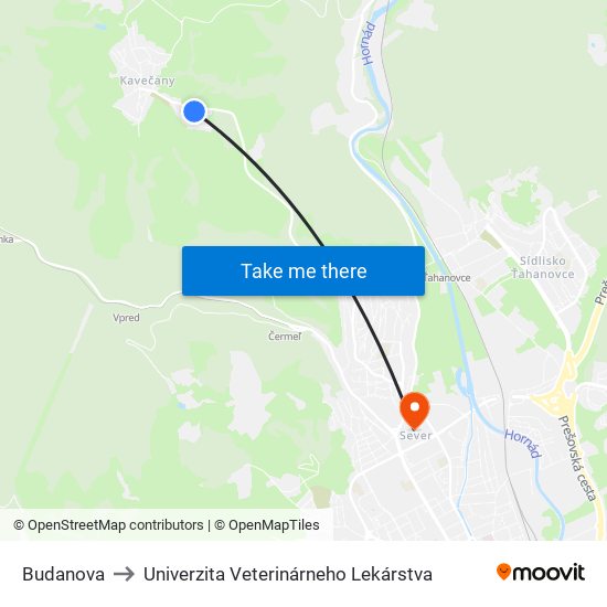 Budanova to Univerzita Veterinárneho Lekárstva map