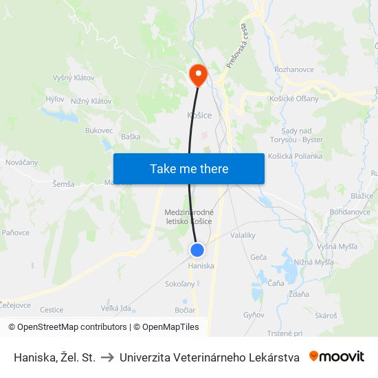 Haniska, Žel. St. to Univerzita Veterinárneho Lekárstva map