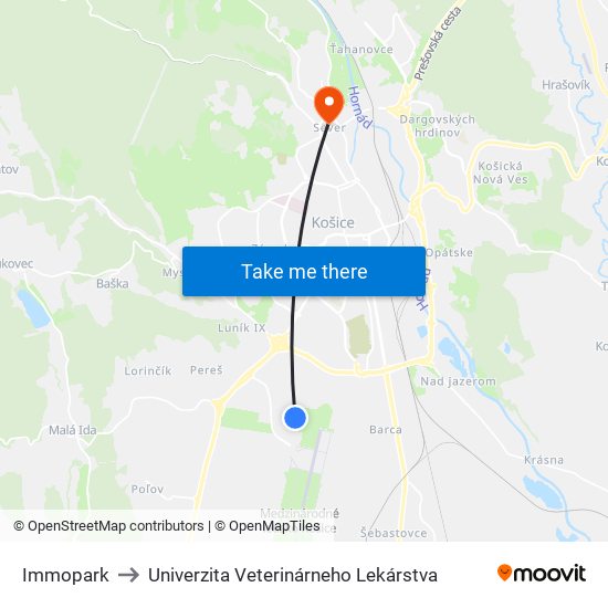 Immopark to Univerzita Veterinárneho Lekárstva map