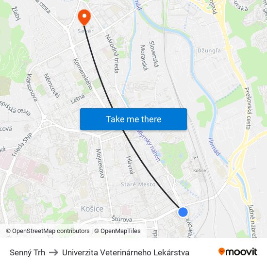 Senný Trh to Univerzita Veterinárneho Lekárstva map