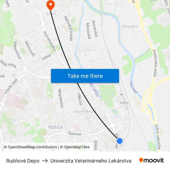 Rušňové Depo to Univerzita Veterinárneho Lekárstva map