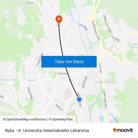 Ryba to Univerzita Veterinárneho Lekárstva map