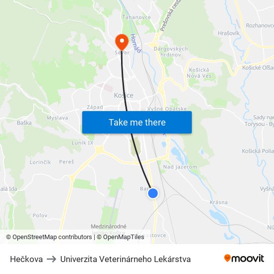 Hečkova to Univerzita Veterinárneho Lekárstva map