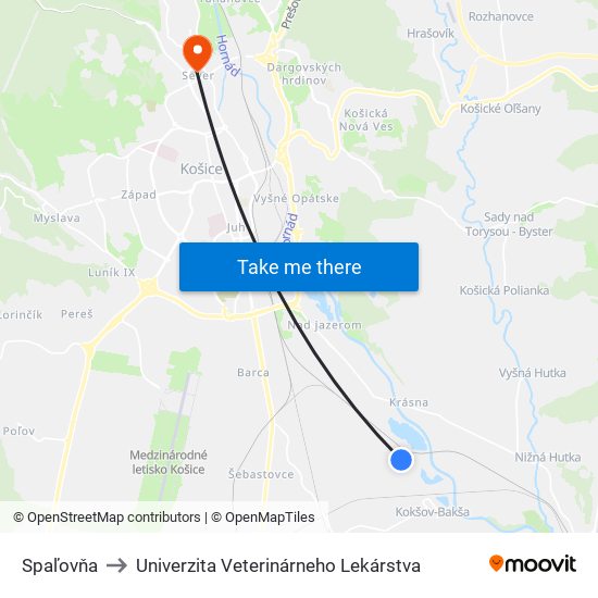 Spaľovňa to Univerzita Veterinárneho Lekárstva map