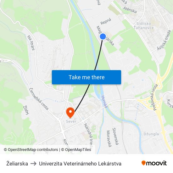 Želiarska to Univerzita Veterinárneho Lekárstva map