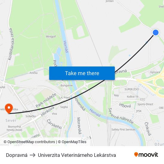 Dopravná to Univerzita Veterinárneho Lekárstva map