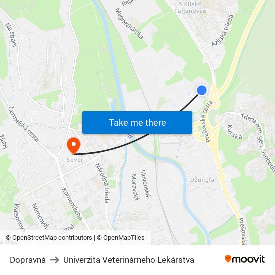 Dopravná to Univerzita Veterinárneho Lekárstva map