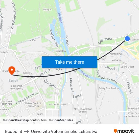 Ecopoint to Univerzita Veterinárneho Lekárstva map