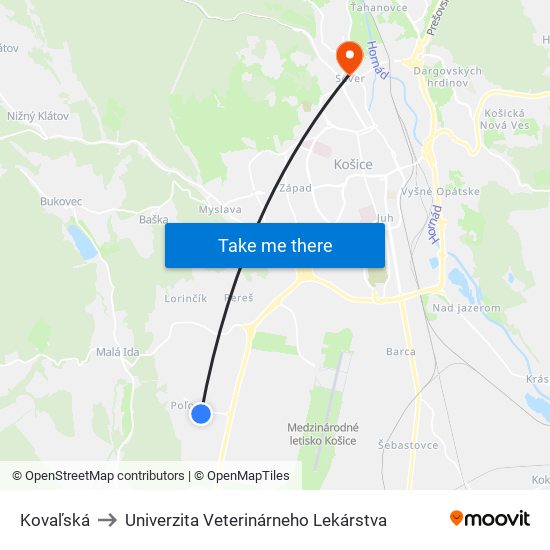 Kovaľská to Univerzita Veterinárneho Lekárstva map