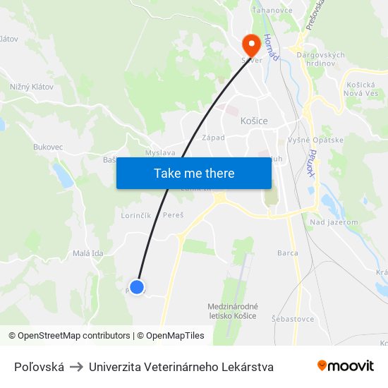 Poľovská to Univerzita Veterinárneho Lekárstva map