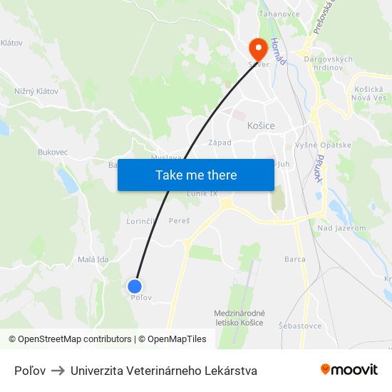 Poľov to Univerzita Veterinárneho Lekárstva map