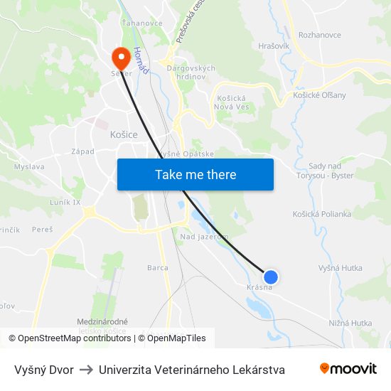 Vyšný Dvor to Univerzita Veterinárneho Lekárstva map