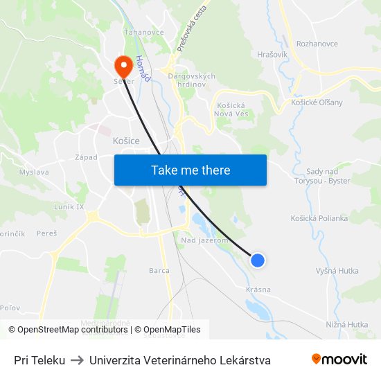 Pri Teleku to Univerzita Veterinárneho Lekárstva map