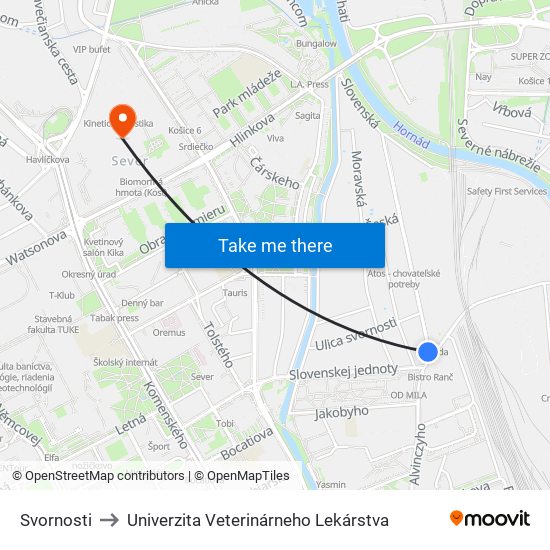 Svornosti to Univerzita Veterinárneho Lekárstva map