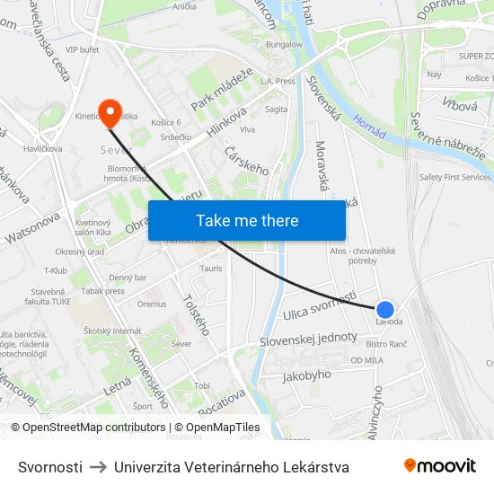 Svornosti to Univerzita Veterinárneho Lekárstva map