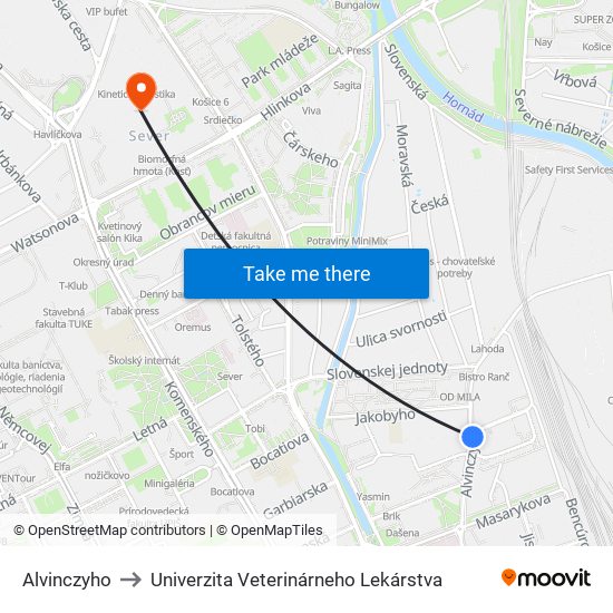 Alvinczyho to Univerzita Veterinárneho Lekárstva map