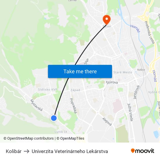 Kolibár to Univerzita Veterinárneho Lekárstva map