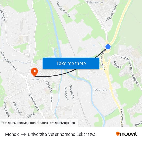 Moňok to Univerzita Veterinárneho Lekárstva map