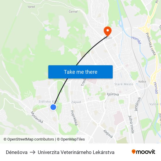 Dénešova to Univerzita Veterinárneho Lekárstva map