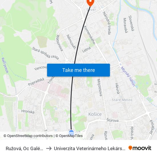 Ružová, Oc Galéria to Univerzita Veterinárneho Lekárstva map
